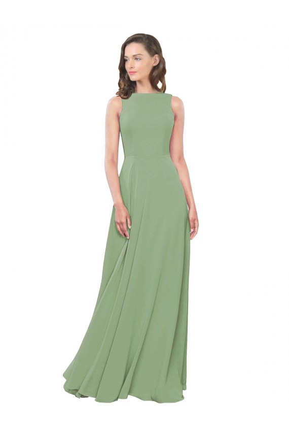 High Neck Long Soft Chiffon Seagrass Sleeveless Bridesmaid Dress Darwin