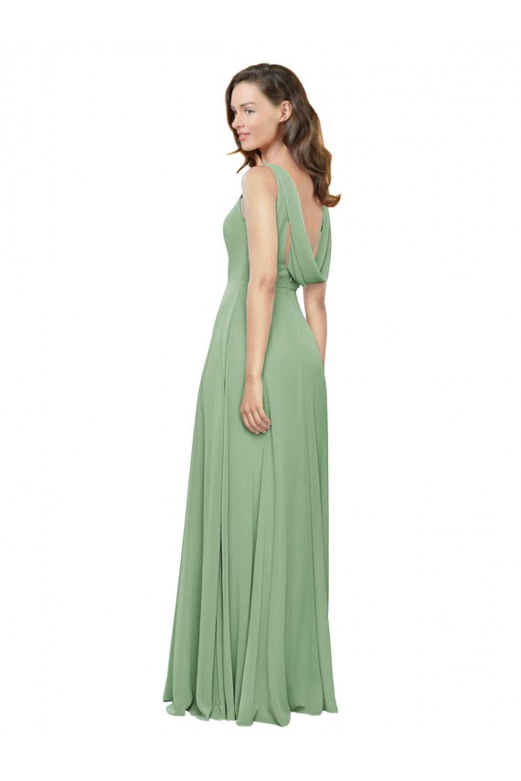 High Neck Long Soft Chiffon Seagrass Sleeveless Bridesmaid Dress Darwin