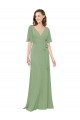 V-Neck Long Soft Chiffon Seagrass Short Flutter Sleeves Bridesmaid Dress Darwin