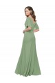 V-Neck Long Soft Chiffon Seagrass Short Flutter Sleeves Bridesmaid Dress Darwin