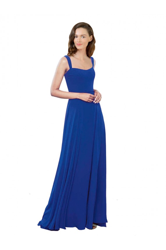 Square Neck Long Soft Chiffon Royal Blue Sleeveless Bridesmaid Dress Darwin