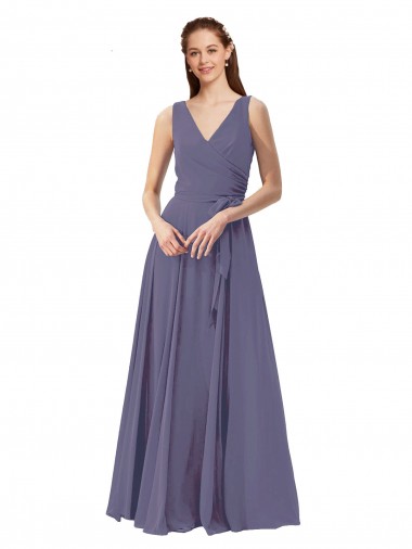 V-Neck Long Soft Chiffon Silver Stone Sleeveless Bridesmaid Dress Darwin