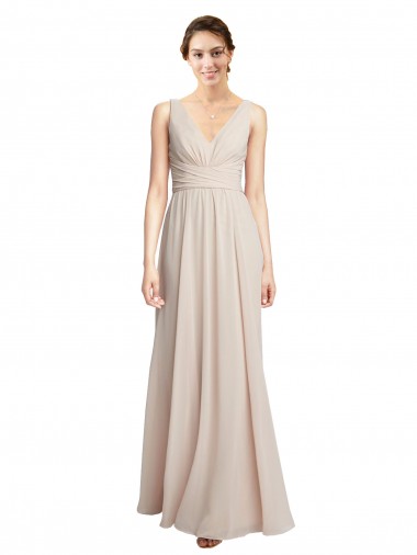 V-Neck Long Soft Chiffon Cream Pink Sleeveless Formal Dress / Bridesmaid Dress Darwin