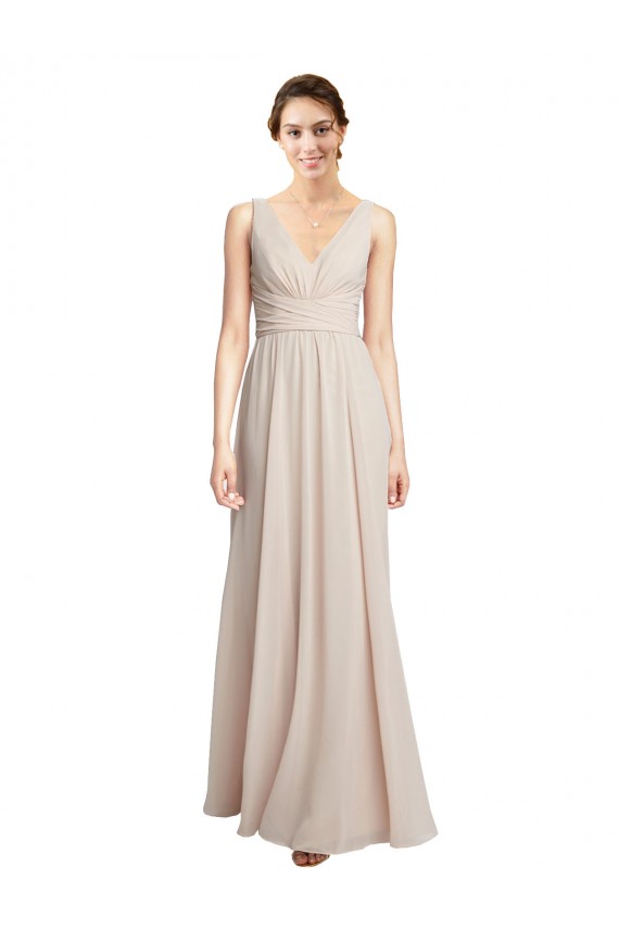 V-Neck Long Soft Chiffon Cream Pink Sleeveless Formal Dress / Bridesmaid Dress Darwin