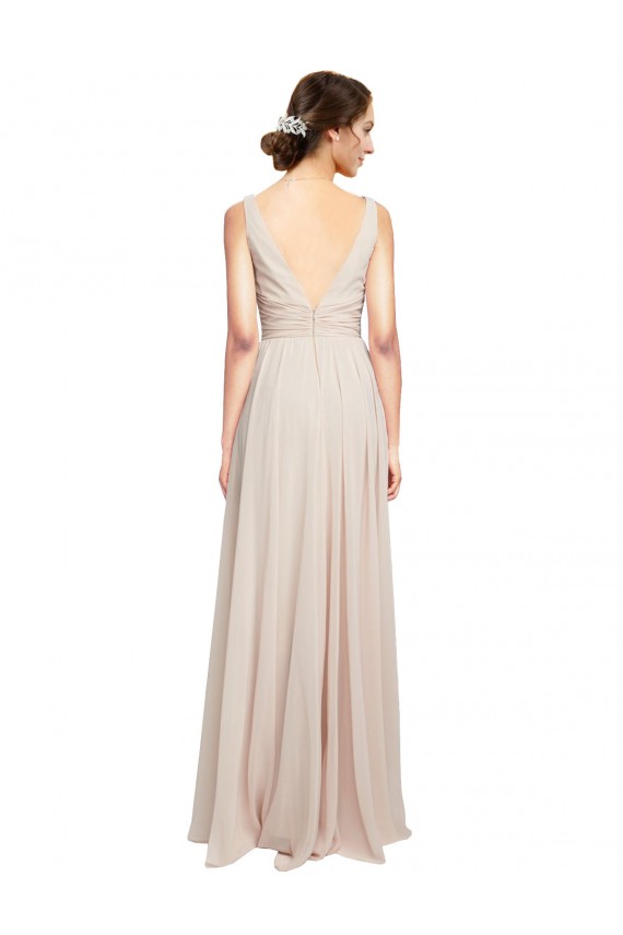 V-Neck Long Soft Chiffon Cream Pink Sleeveless Formal Dress / Bridesmaid Dress Darwin