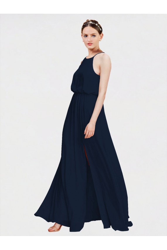 Halter Neck Long Floor Length Chiffon Dark Navy Sleeveless Formal Dress / Bridesmaid Dress Darwin