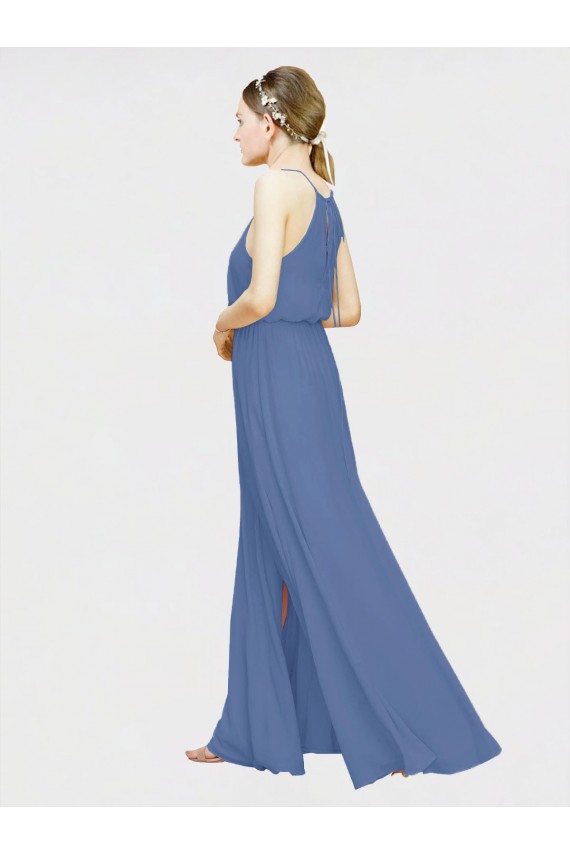 Halter Neck Long Floor Length Chiffon Dark Navy Sleeveless Formal Dress / Bridesmaid Dress Darwin