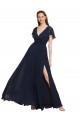 V-Neck Long Chiffon Dark Navy Cap Sleeves Evening Gowns / Bridesmaid Dresses Darwin