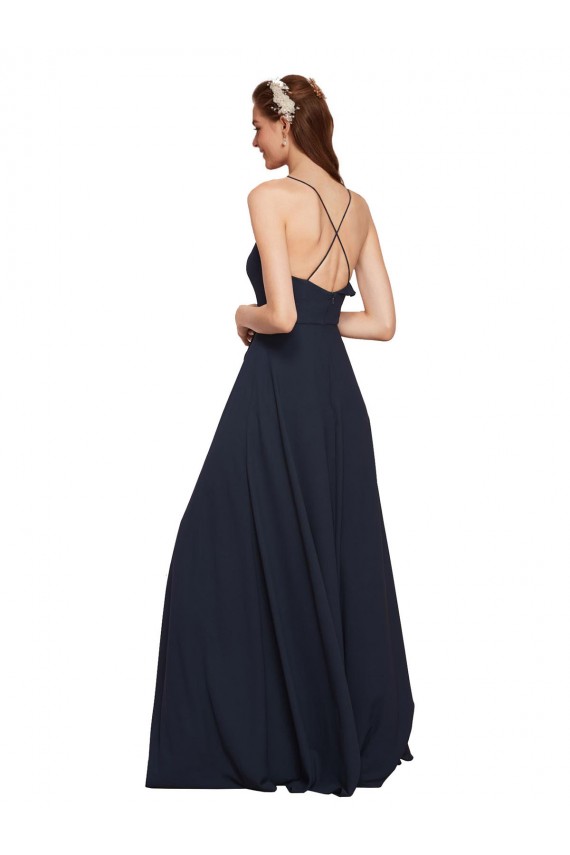 V-Neck Long Soft Chiffon Dark Navy Sleeveless Bridesmaid Dresses Darwin