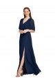 V-Neck Long Soft Chiffon Dark Navy Flutter Sleeves Bridesmaid Dress / Formal Dress Darwin