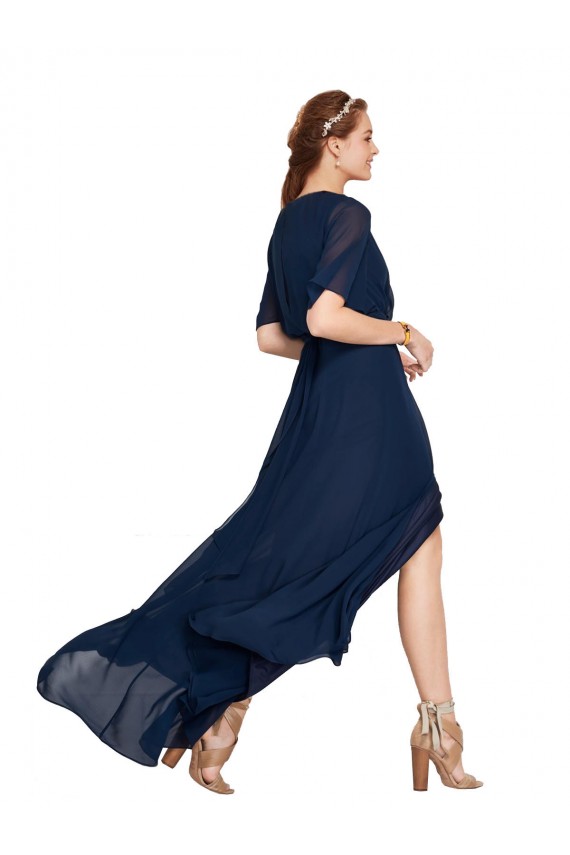 V-Neck Long Soft Chiffon Dark Navy Flutter Sleeves Bridesmaid Dress / Formal Dress Darwin