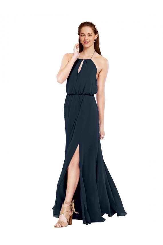 Halter Neck Long Chiffon Dark Navy Sleeveless Bridesmaid Dress / Evening Dress Darwin