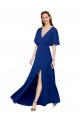 V-Neck Long Chiffon Royal Blue Flutter Sleeves Bridesmaid Dress / Evening Gowns Darwin