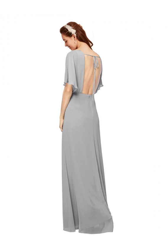 V-Neck Long Chiffon Royal Blue Flutter Sleeves Bridesmaid Dress / Evening Gowns Darwin