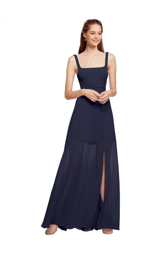 Square Neck Long Chiffon Dark Navy Sleeveless Bridesmaid Dress / Evening Dress Darwin