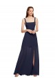 Square Neck Long Chiffon Dark Navy Sleeveless Bridesmaid Dress / Evening Dress Darwin