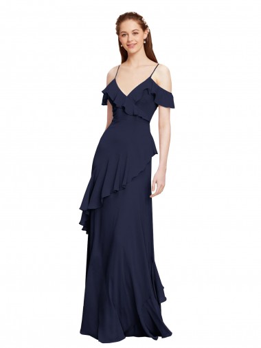 V-Neck Long Chiffon Dark Navy Sleeveless Formal Dresses / Bridesmaid Dresses Darwin