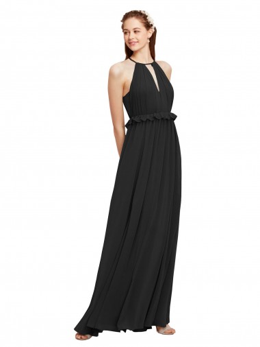 Halter Neck Long Soft Chiffon Black Sleeveless Bridesmaid Dress Darwin