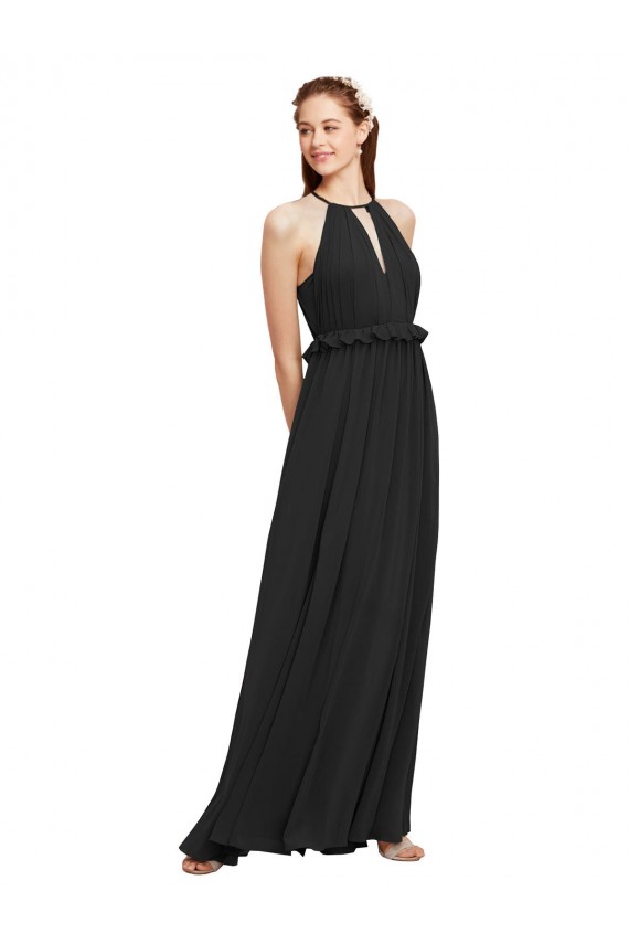 Halter Neck Long Soft Chiffon Black Sleeveless Bridesmaid Dress Darwin