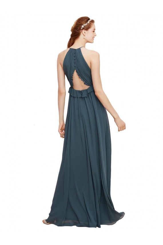 Halter Neck Long Soft Chiffon Black Sleeveless Bridesmaid Dress Darwin