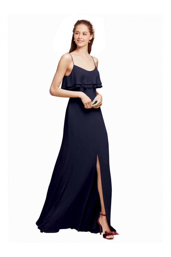 Scoop Neck Long Floor Length Chiffon Dark Navy Sleeveless Bridesmaid Dress Darwin