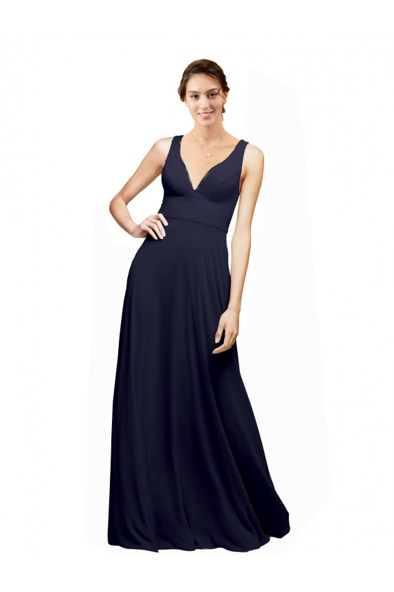 V-Neck Long Chiffon Dark Navy Sleeveless Wedding Guest Dress Darwin