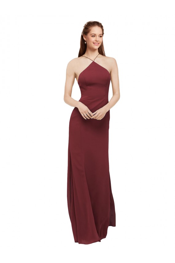 Halter Neck Long Soft Chiffon Burgundy Sleeveless Formal Dress / Bridesmaid Dress Darwin