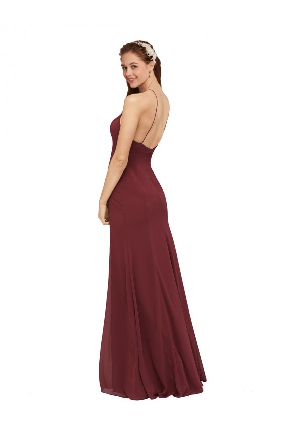 Halter Neck Long Soft Chiffon Burgundy Sleeveless Formal Dress / Bridesmaid Dress Darwin