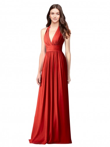 V-Neck Long Soft Chiffon Red Sleeveless Bridesmaid Dress / Formal Dress Darwin