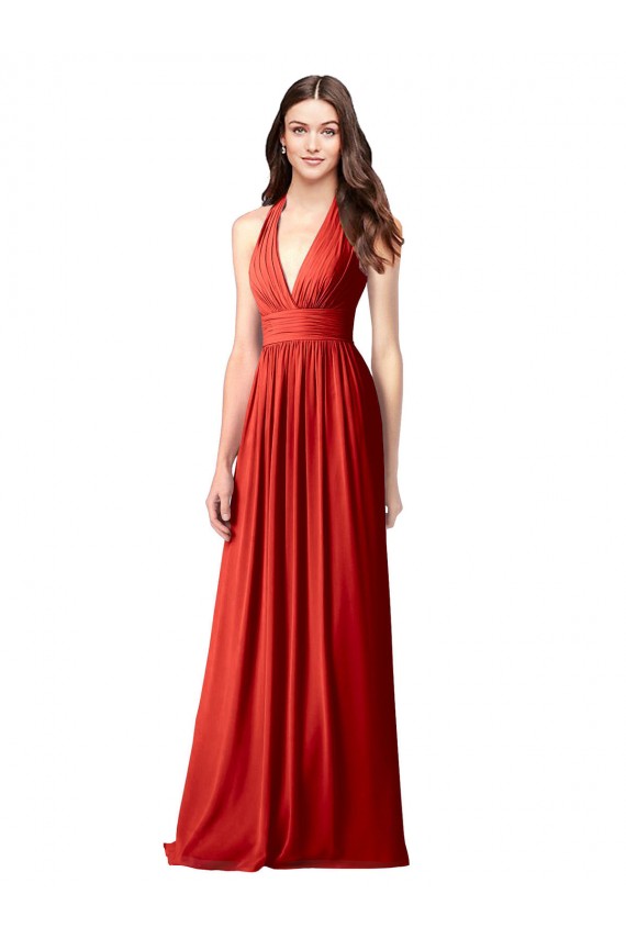 V-Neck Long Soft Chiffon Red Sleeveless Bridesmaid Dress / Formal Dress Darwin