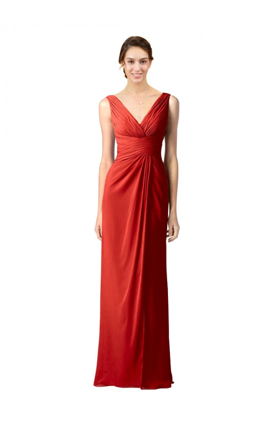 V-Neck Long Soft Chiffon Red Sleeveless Bridesmaid Dress Darwin