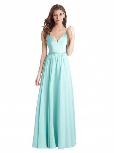 V-Neck Long Soft Chiffon & Satin Waterfall Sleeveless Bridesmaid Dress Darwin