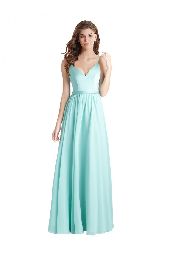 V-Neck Long Soft Chiffon & Satin Waterfall Sleeveless Bridesmaid Dress Darwin