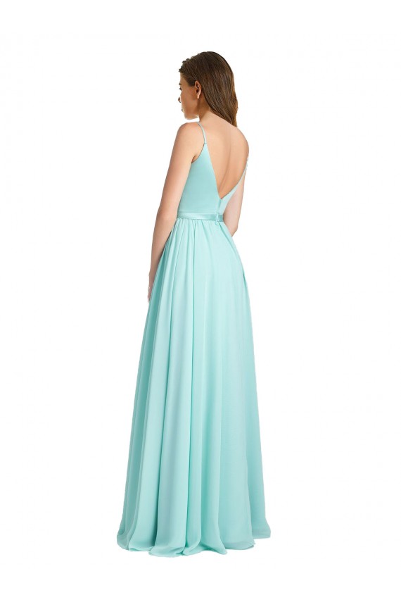 V-Neck Long Soft Chiffon & Satin Waterfall Sleeveless Bridesmaid Dress Darwin