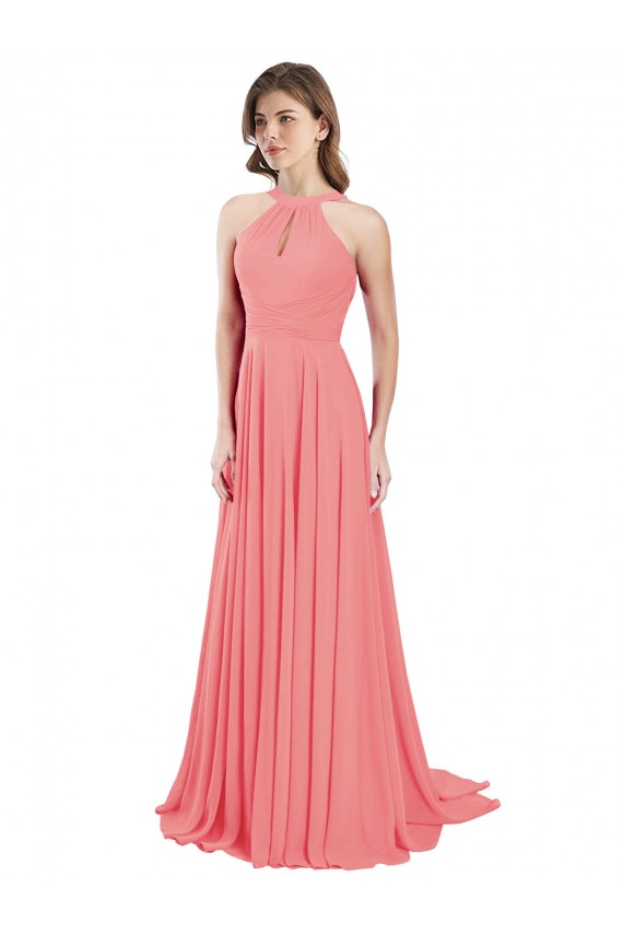 Halter Neck Long Chiffon Watermelon Sleeveless Bridesmaid Dress / Evening Dress Darwin