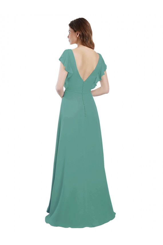 V-Neck Long Soft Chiffon Icelandic Silver Cap Sleeves Formal Dress / Bridesmaid Dress Darwin