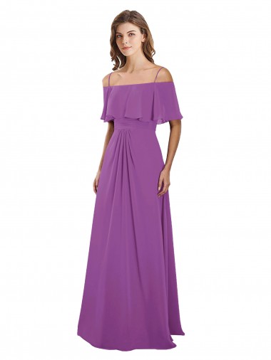 Spaghetti Straps Long Soft Chiffon Dahlia Flutter Sleeves Bridesmaid Dress Darwin