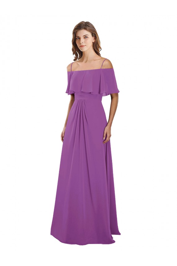 Spaghetti Straps Long Soft Chiffon Dahlia Flutter Sleeves Bridesmaid Dress Darwin