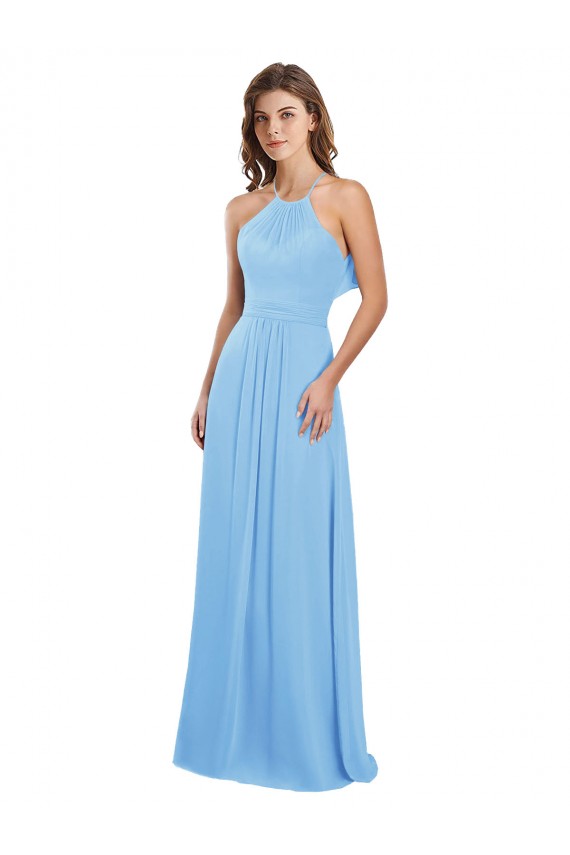 Halter Neck Long Chiffon Periwinkle Sleeveless Bridesmaid Dress / Evening Dress Darwin