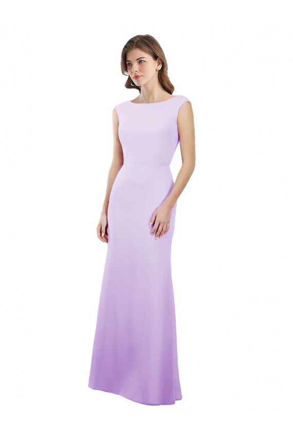 Round Neck Long Soft Chiffon Lilac Cap Sleeves Bridesmaid Dress Darwin