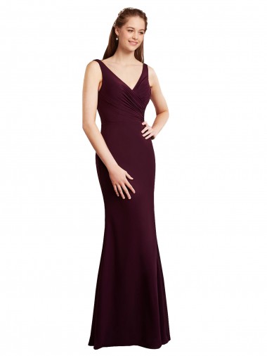 V-Neck Long Soft Chiffon Burgundy Gold Sleeveless Bridesmaid Dress Darwin