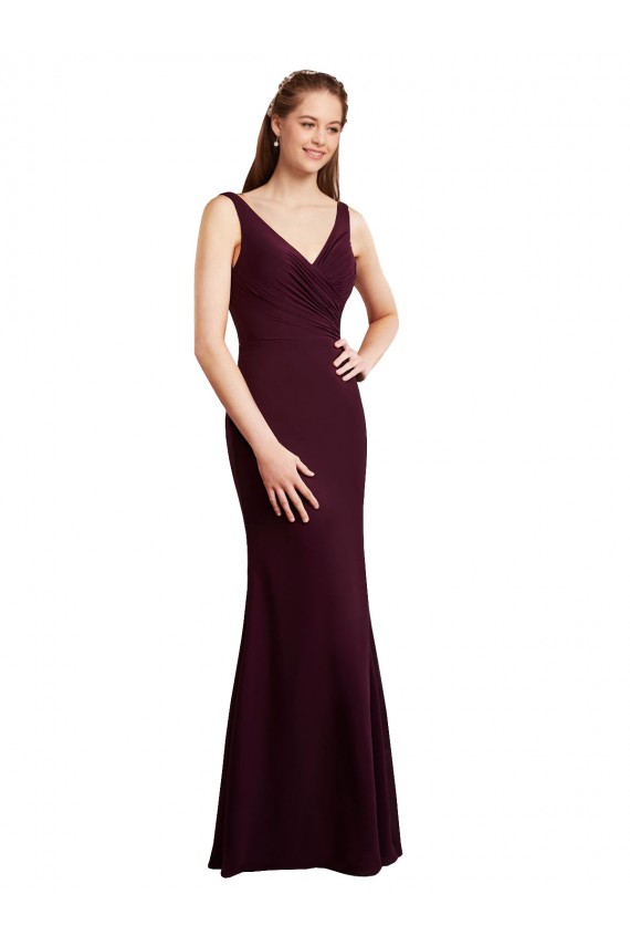 V-Neck Long Soft Chiffon Burgundy Gold Sleeveless Bridesmaid Dress Darwin