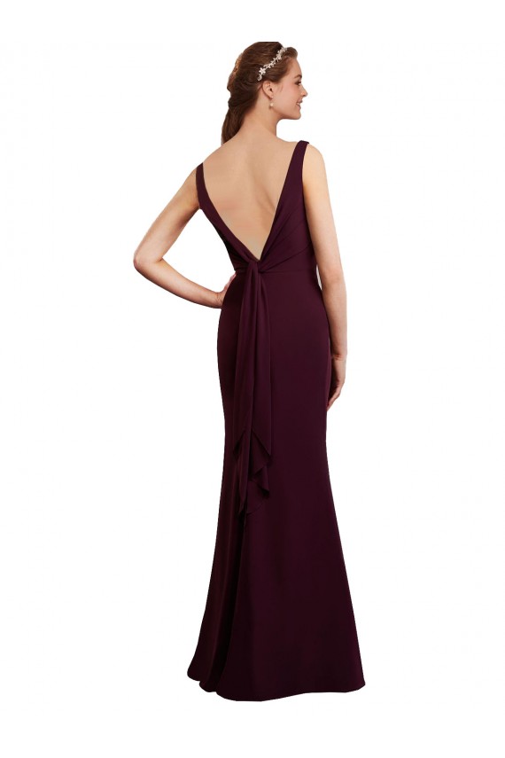 V-Neck Long Soft Chiffon Burgundy Gold Sleeveless Bridesmaid Dress Darwin