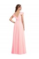 V-Neck Long Chiffon Pink Cap Sleeves Bridesmaid Dress / Evening Gowns Darwin