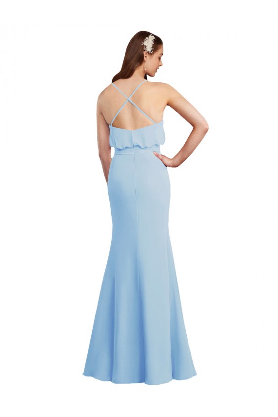 V-Neck Long Soft Chiffon Light Sky Blue Sleeveless Bridesmaid Dress Darwin