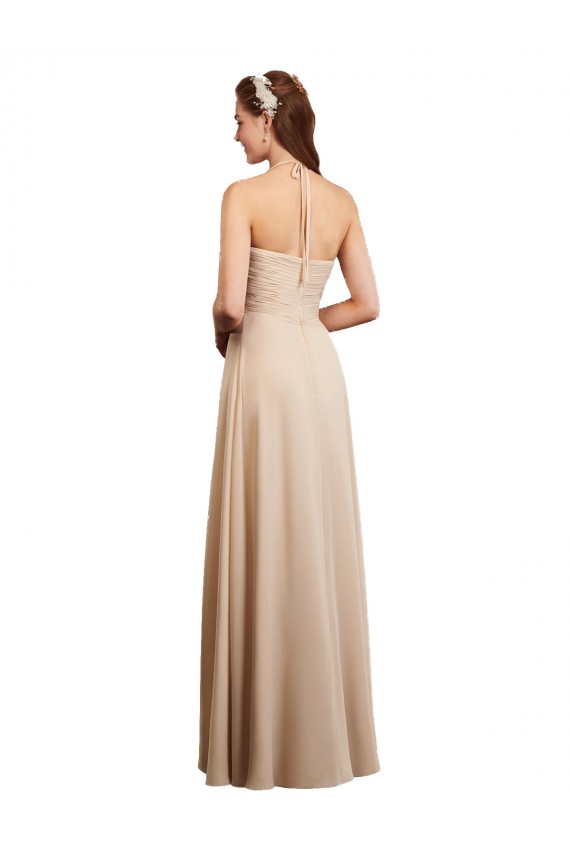 Halter Neck Long Soft Chiffon Champagne Sleeveless Bridesmaid Dress Darwin