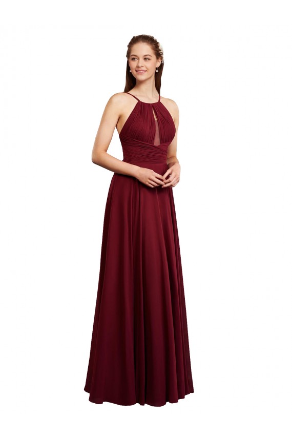 Halter Neck Long Chiffon Burgundy Sleeveless Bridesmaid Dress / Evening Dress Darwin