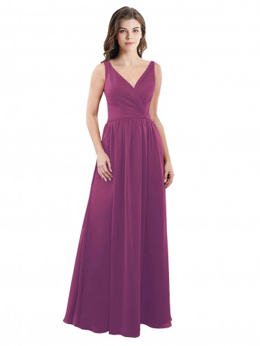 V-Neck Long Soft Chiffon Wild Berry A-Line Sleeveless Bridesmaid Dress Darwin