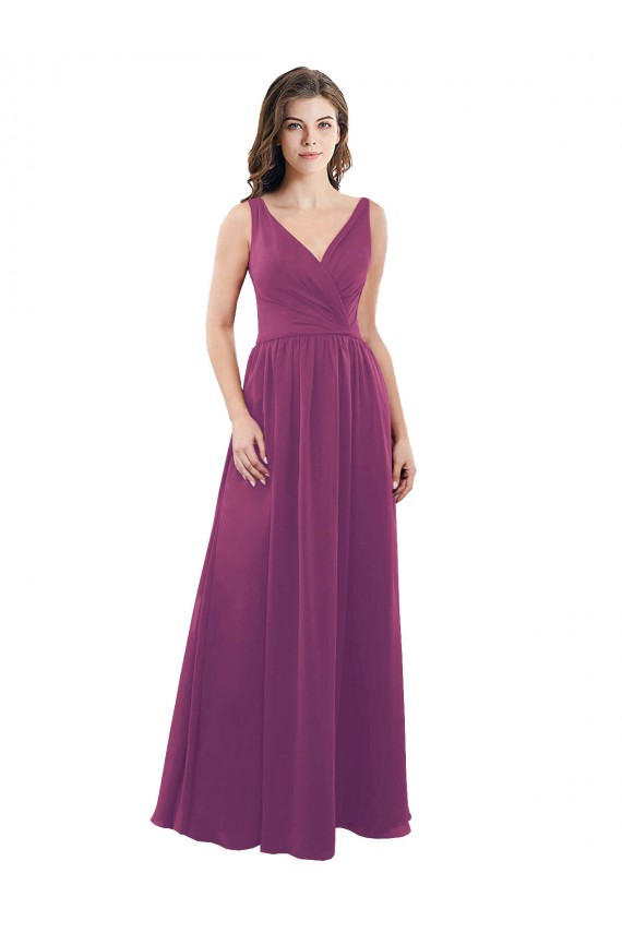 V-Neck Long Soft Chiffon Wild Berry A-Line Sleeveless Bridesmaid Dress Darwin