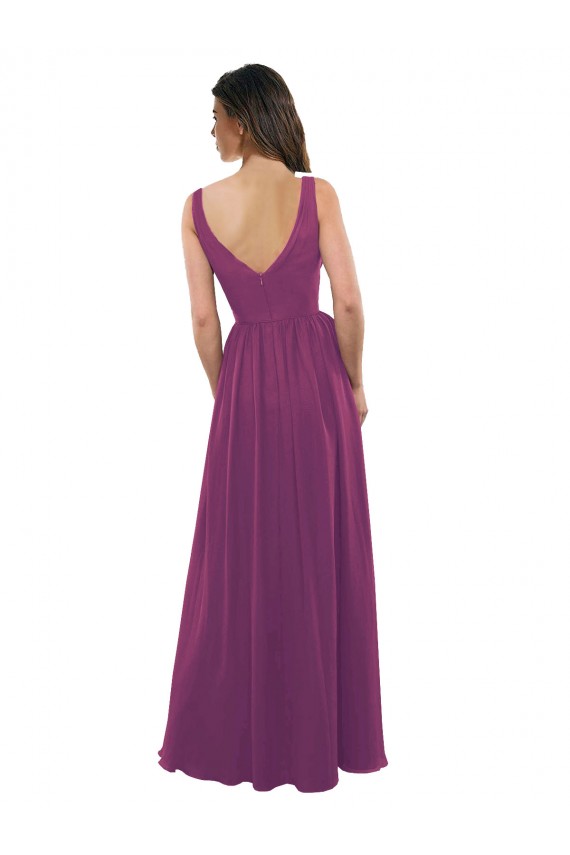 V-Neck Long Soft Chiffon Wild Berry A-Line Sleeveless Bridesmaid Dress Darwin